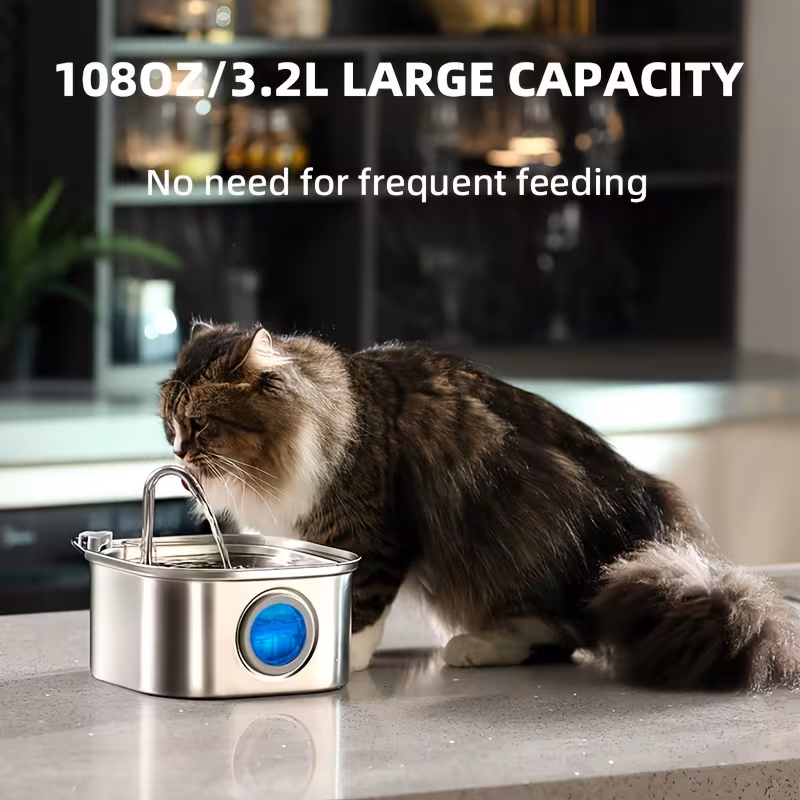 1pc Stainless Steel 3.2L Automatic Cat Fountain with Large Eyes